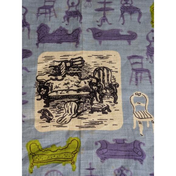 Vtg 1950s Designer Tammis Keefe Linen Rolled Edge Hankie Purple Lime Chaise - Picture 3 of 7